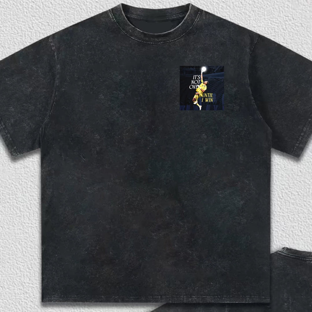 40 year old door god Volzinia commemorative T-shirt Cape Verde explosive Spanish name scene made old washed short sleeved man