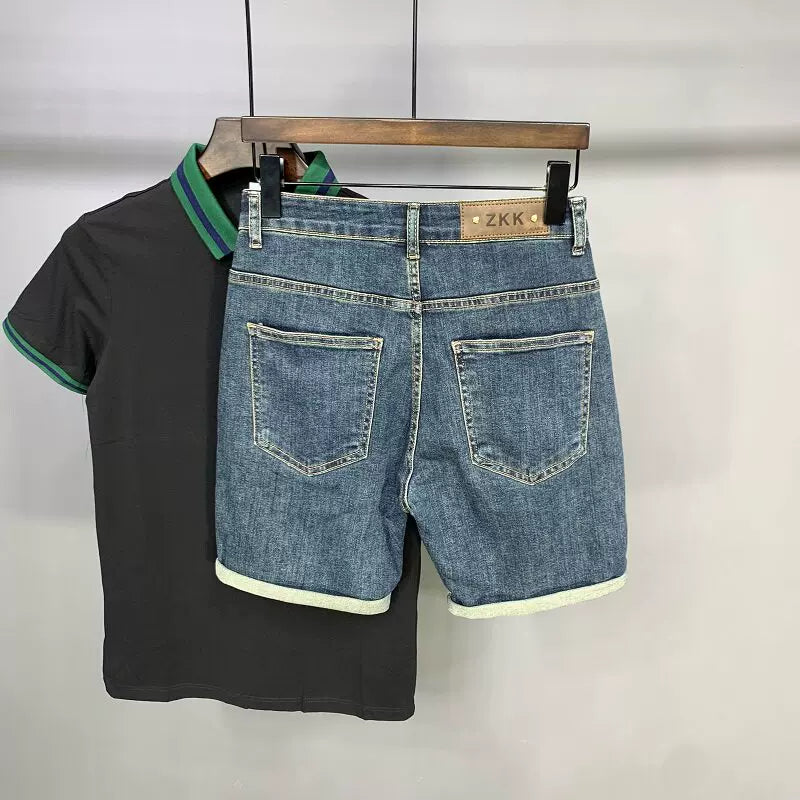 2026 summer slim five quarter jeans men's trendy versatile outerwear casual shorts American high street hooligan shorts