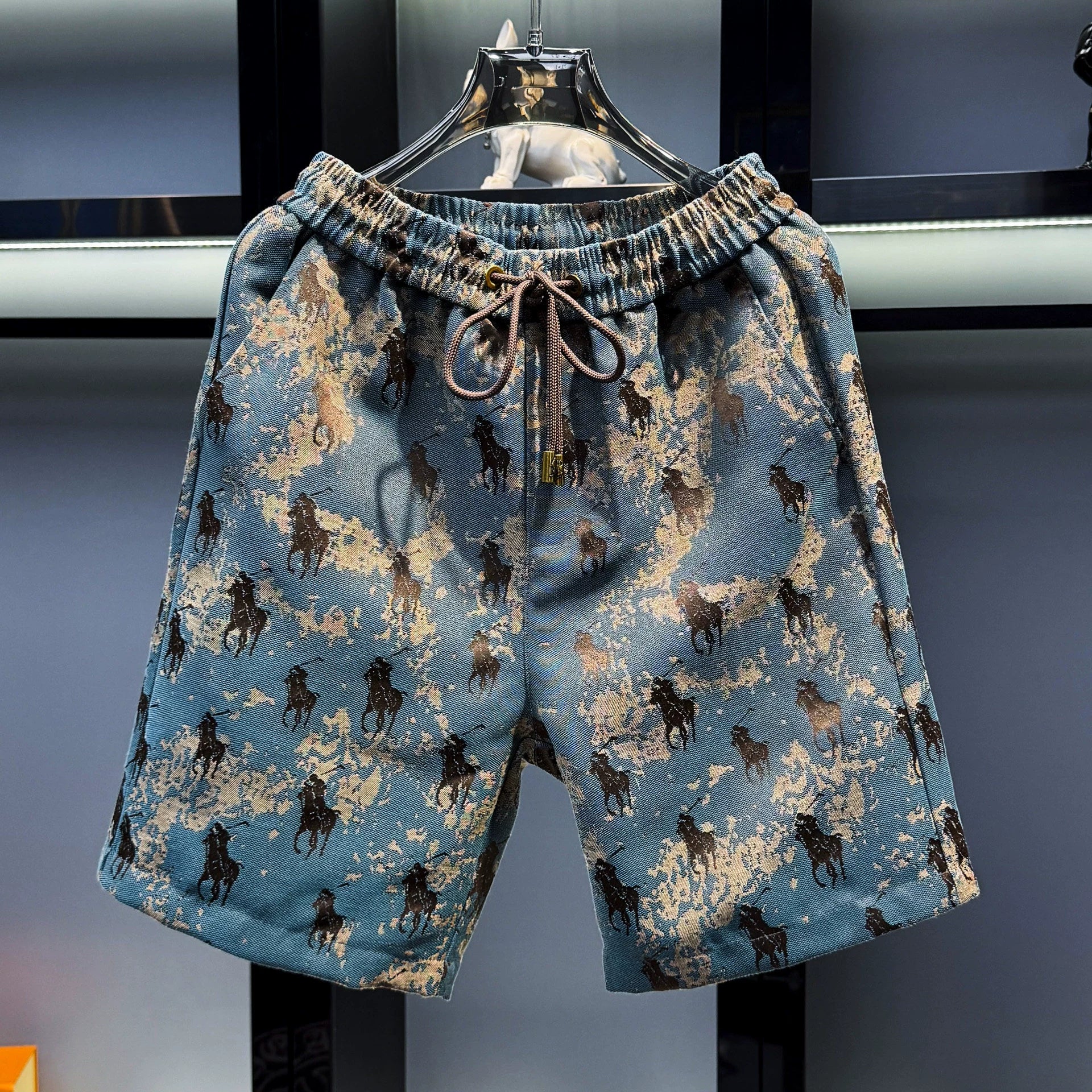 European retro men's high-end jacquard casual shorts, new summer trend brand, fashionable beach five quarter pants for men wearing outside