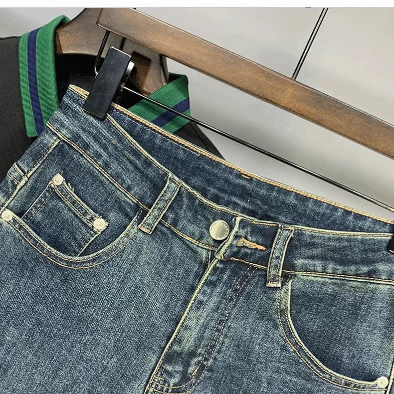 2026 summer slim five quarter jeans men's trendy versatile outerwear casual shorts American high street hooligan shorts