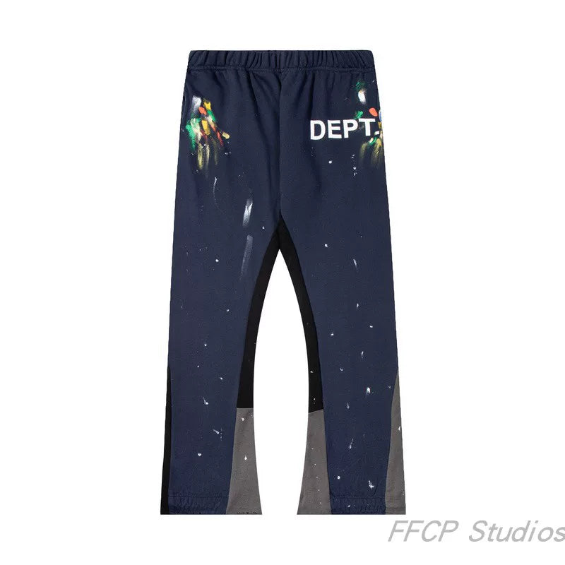 Gallery Dept. "DEPT." Paint Splatter Contrast Panel Sweatpants - Navy Blue