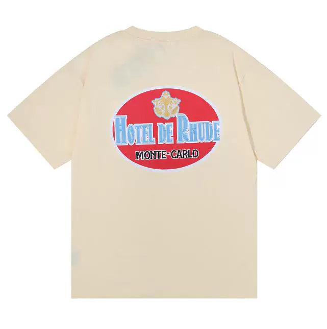 RHUDE "Hotel de Rhude Monte-Carlo" Graphic Back-Print T-Shirt - Cream