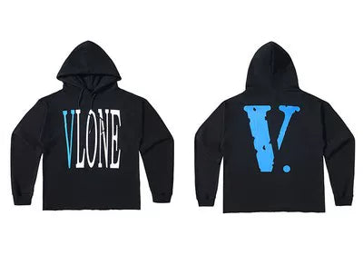 Vlone Classic Logo Graphic Hoodie - Black/Blue