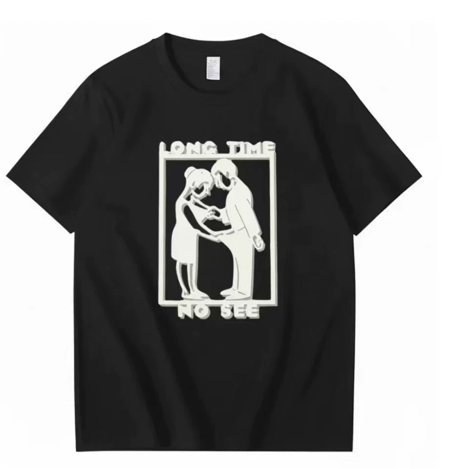 Long Time No See Fun Printed T-shirt American Retro 2026 Men and Women's Short Sleeve