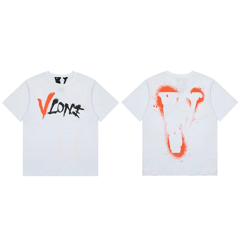 Vlone Spray Paint Logo Graphic T-Shirt - White/Orange