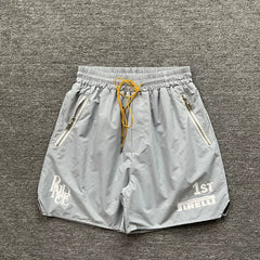 RHUDE Racing Graphic Zip Pocket Athletic Shorts - Light Grey