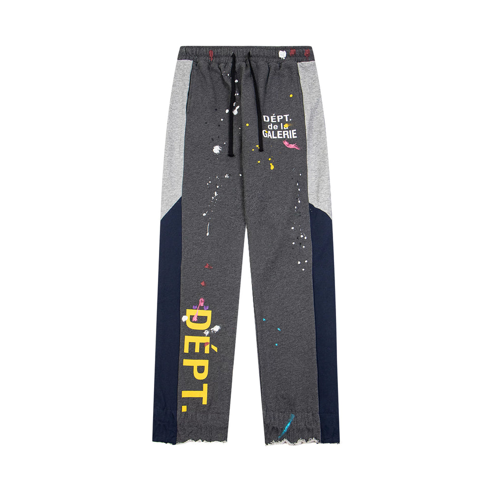 Gallery Dept. "DEPT. de la GALERIE" Vertical Logo Paint Splatter Contrast Panel Sweatpants - Charcoal Grey