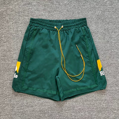 RHUDE Reflective Trim Logo Athletic Shorts - Forest Green / Yellow