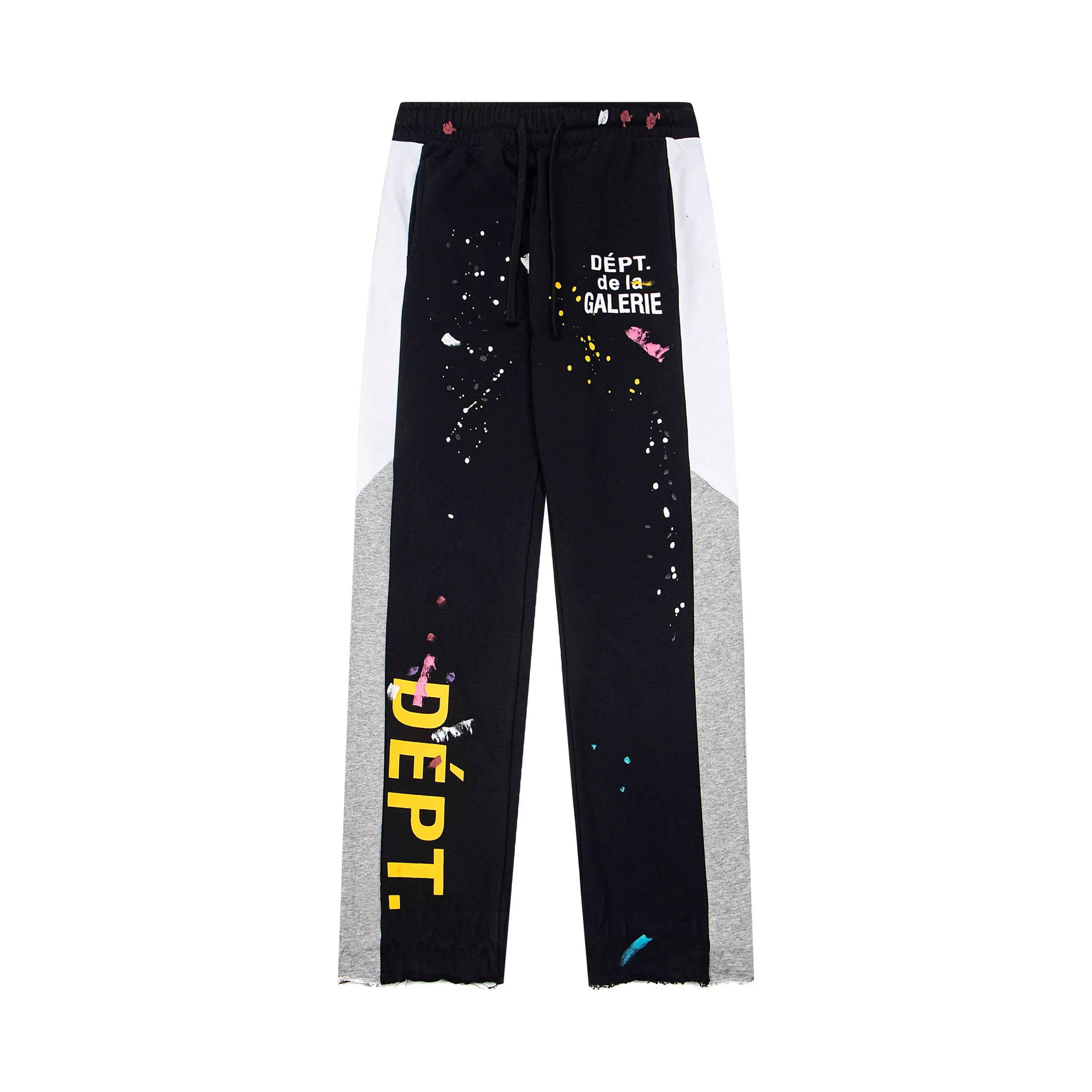 Gallery Dept. "DEPT. de la GALERIE" Vertical Logo Paint Splatter Contrast Panel Sweatpants - Black