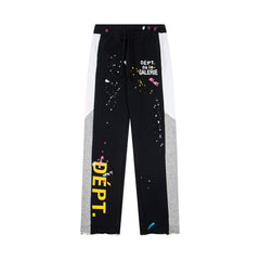 Gallery Dept. "DEPT. de la GALERIE" Vertical Logo Paint Splatter Contrast Panel Sweatpants - Black
