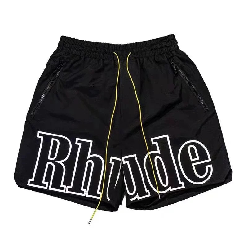 RHUDE Outline Script Logo Drawstring Athletic Shorts - Black