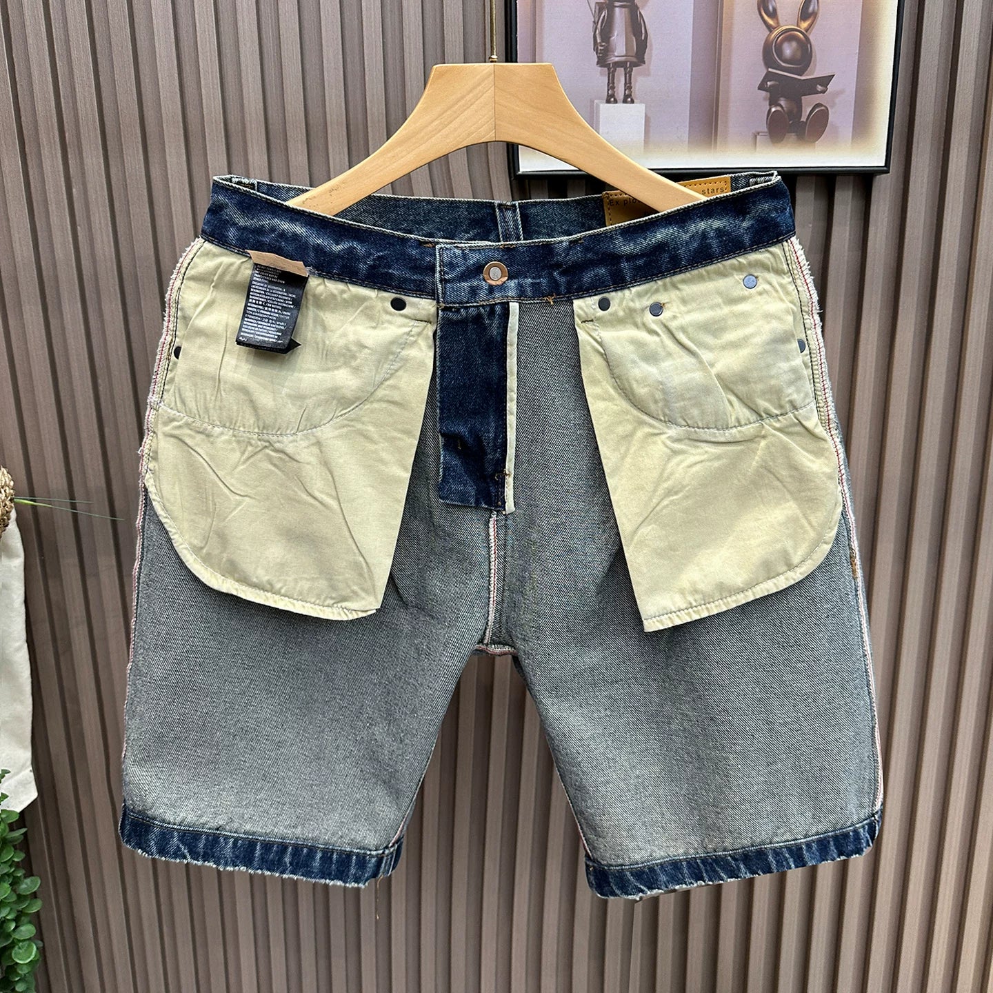 Cowboy shorts men's summer heavyweight American retro washed distressed casual five quarter straight leg loose and versatile mid length pants