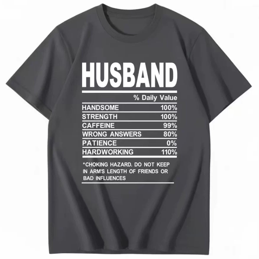 HUSBAND Daily Value Fun Text T-shirt American Funny Meme Loose 2026 Short Sleeve Men and Women