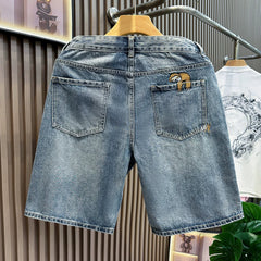 Summer casual denim shorts men's 5-point extra wear 2026 loose oversized versatile 5-point pants with fat blue mid length pants