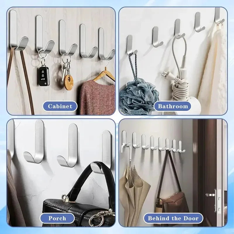 4Pcs Wall Hook Kitchen Adhesive Hooks Metal Stainless Steel Wall Hooks Utility J Hook Key Holder Self Adhesive for Shower
