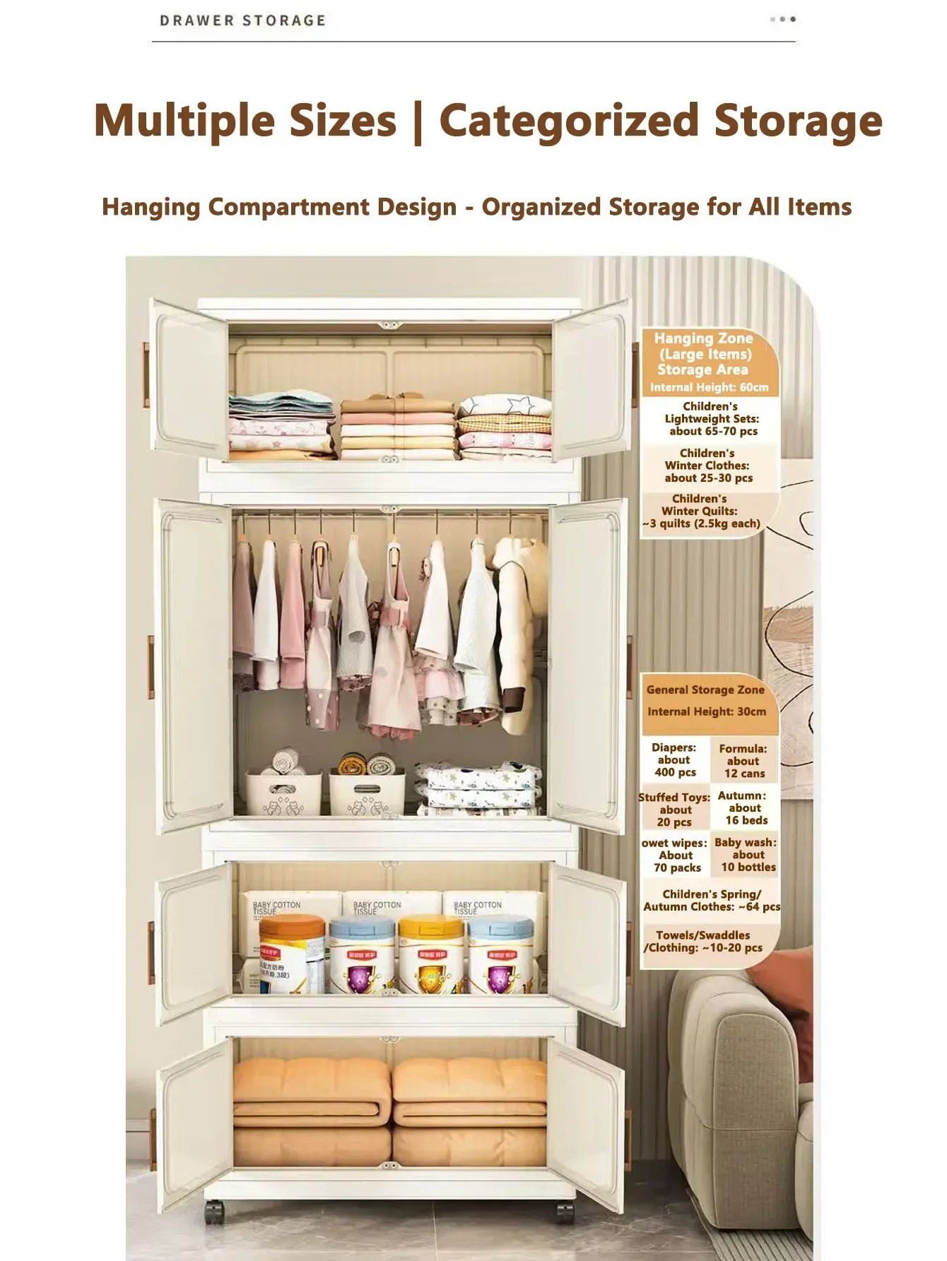 Folding Storage Cabinet Multi-Scene White/Black/Gray Home Office Kitchen Bathroom Multi-Functional Organizer with Doors