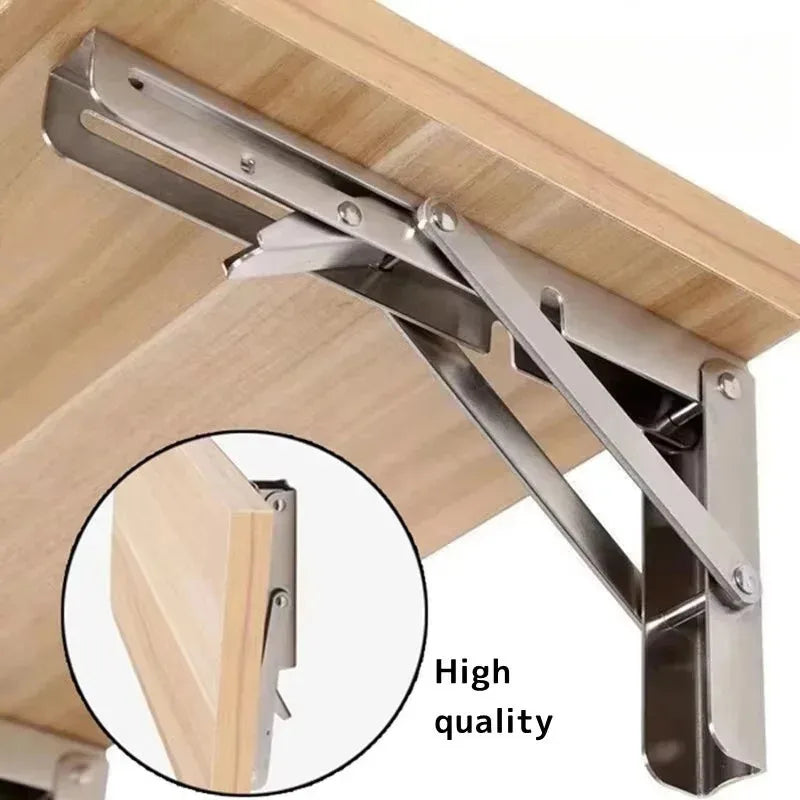 2PCS Heavy Duty Stainless Steel Triangle Folding Shelf Brackets – Wall Mounted Collapsible Angle Bracket for Table, Workbench