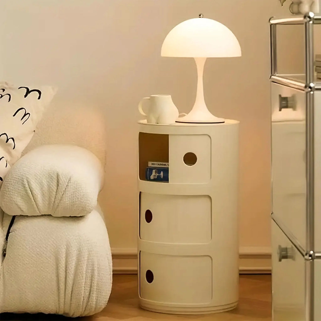 Podofo Round Bedside Cabinet Table Nordic Plastic For Bedroom Table Nightstand Storage Locker Portable Nightstands Furniture