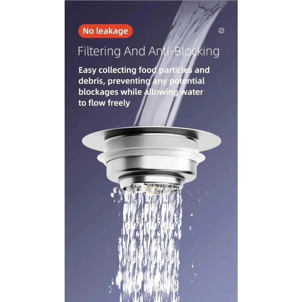 3-in-1 Sink Strainer – Pop-Up Stopper with Anti-Clog Basket and Odor Filter