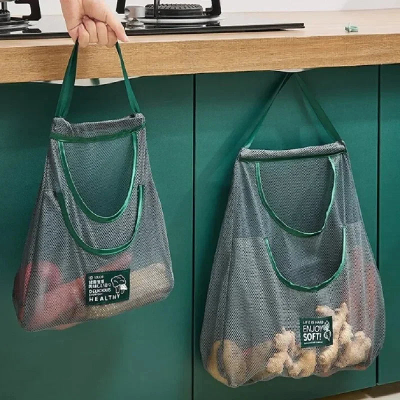 Reusable Mesh Storage Bags for Kitchen, Hanging Fruit Vegetable Organizer for Ginger Garlic Onion Potato