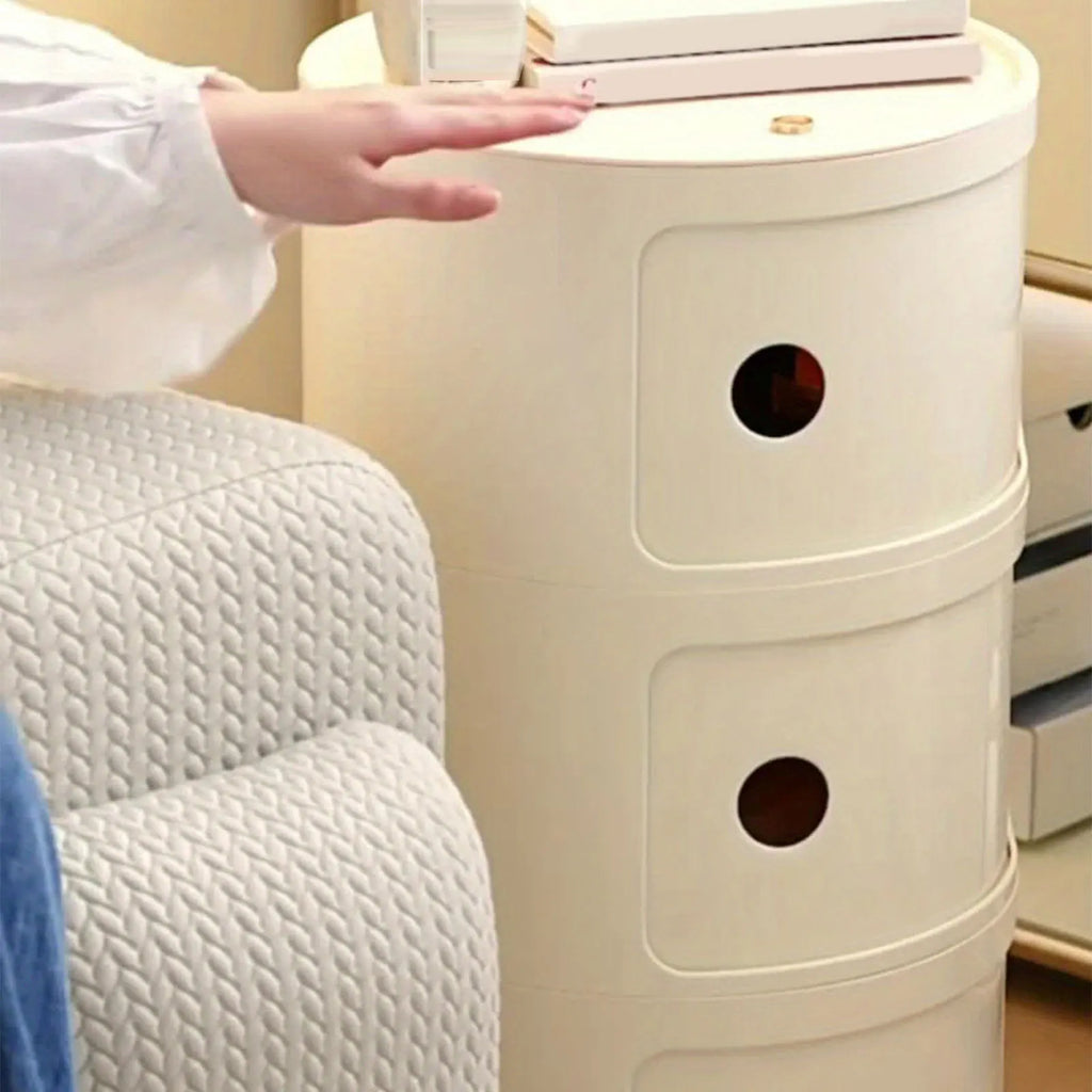 Podofo Round Bedside Cabinet Table Nordic Plastic For Bedroom Table Nightstand Storage Locker Portable Nightstands Furniture