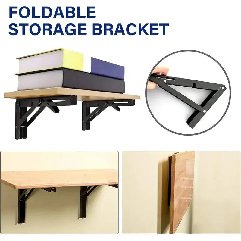 Heavy Duty Folding Triangle Shelf Bracket | Stainless Steel Wall Mount, Space Saving Fold Flat Rust-Proof Support