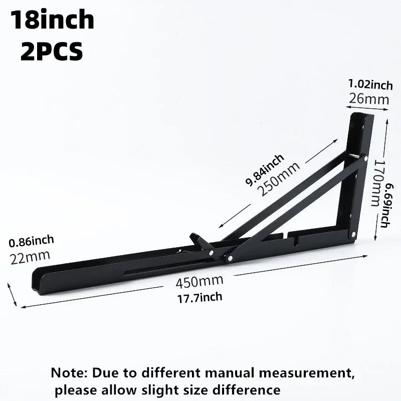 2PCS Heavy Duty Stainless Steel Triangle Folding Shelf Brackets – Wall Mounted Collapsible Angle Bracket for Table, Workbench