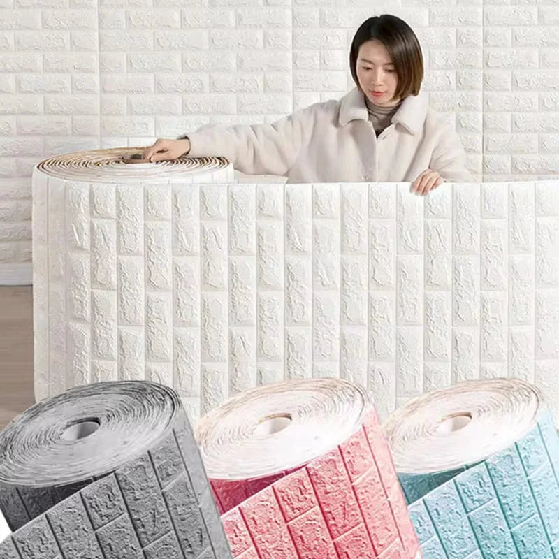 70cm*1M 3D Brick Pattern Wall Panels Wallpaper DIY Waterproof for Living Room Bedroom Kitchen Background Wall Decoration