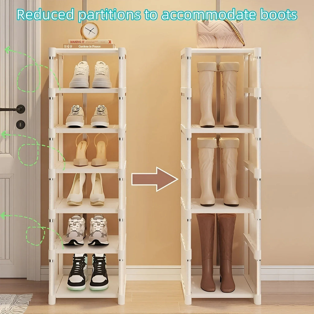1pc 6/8 Layers Shoe Organizer, Space-saving Metal Frame & Fabric Interlayer Shoe Rack, T1 Shelf for Entryway Hallway Living Room