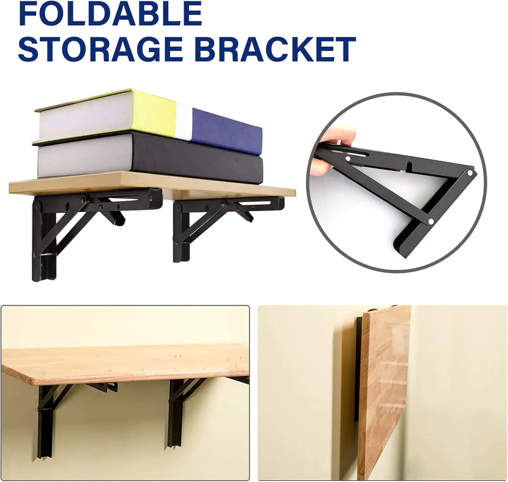 2PCS Heavy Duty Triangle Folding Angle Shelf Bracket Stainless Steel Collapsible Shelf Bracket for Table Work Bench Wall Mounted