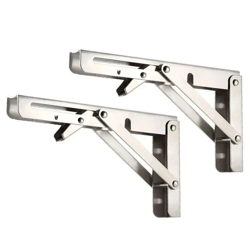 Heavy Duty Folding Triangle Shelf Bracket | Stainless Steel Wall Mount, Space Saving Fold Flat Rust-Proof Support