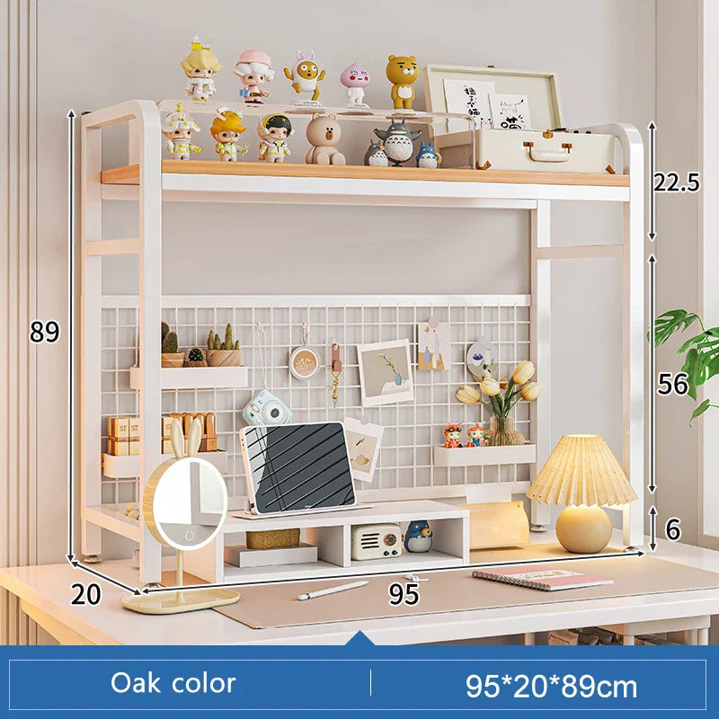 Bookcase Gaming Table Grid Bookshelf Desktop Multi-layer Wrought Iron Shelf Student Computer Desk Table  Wooden Shelves Rack