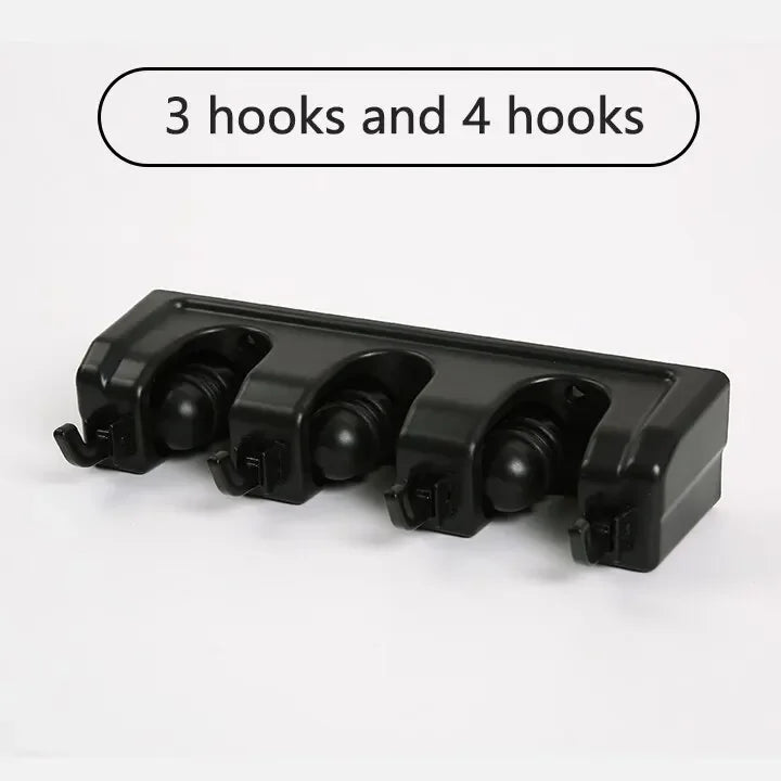 Wall Mounted Mop Holder Broom Hanger 3/4/5 Position Multi-Functional Black Magic Plastic Storage Rack for Home Kitchen Bathroom