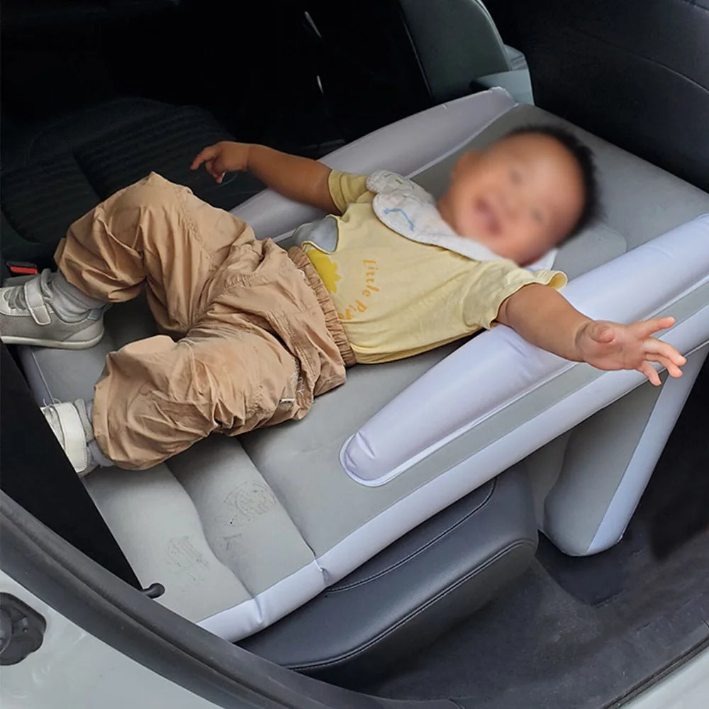 Infant Inflatable Mattress Kids Car Rear Car Mat Foldable Airplane Mattress Outdoor Travel Thickened Flocking Air Mattress