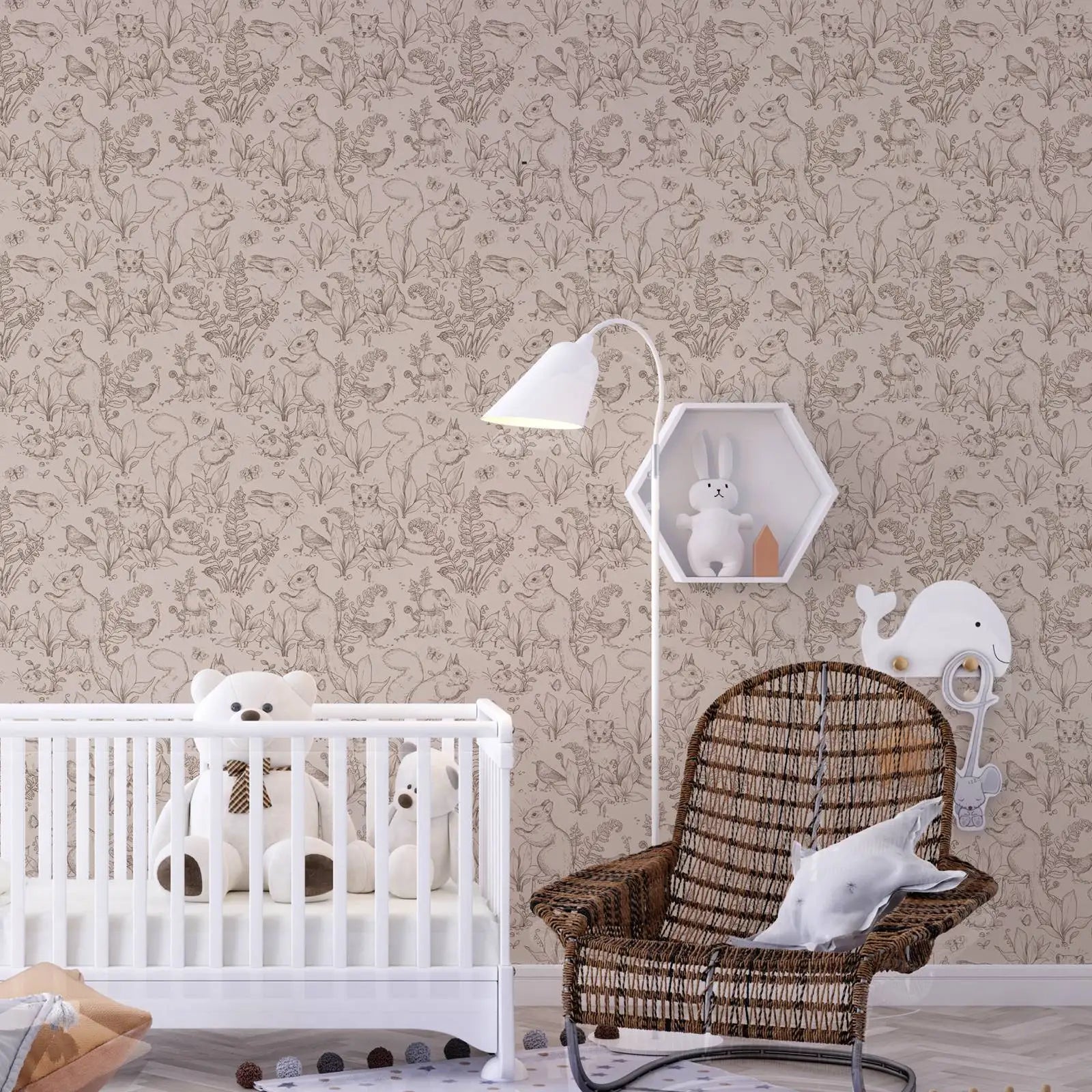 Forest Life wallpaper wallpaper. Beige Wallpaper with animals in forest style with Rabbit and little prairie dog