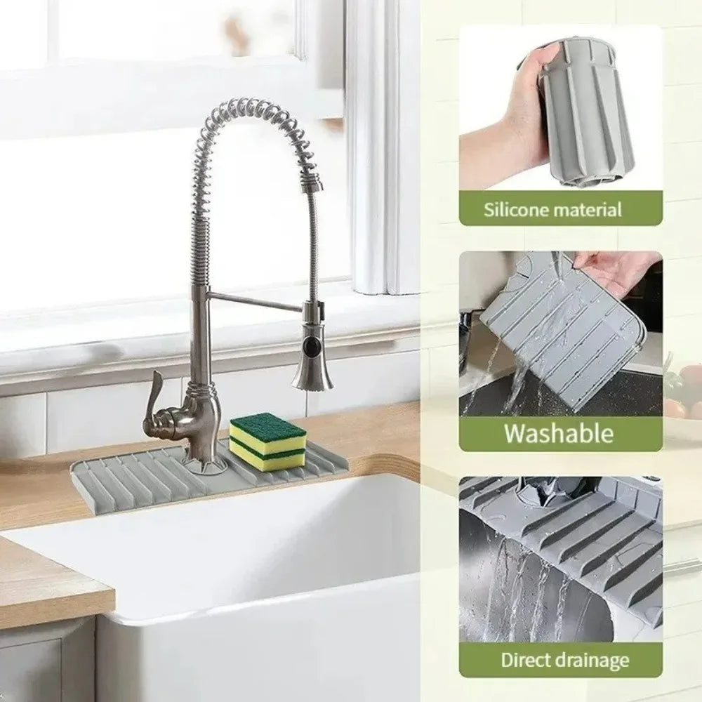 Silicone Faucet Mat Dish Soap Sponge Holder Sink Kitchen Countertop Drying Mat Bathroom Kitchen Sink Splash Guard Drain Pad
