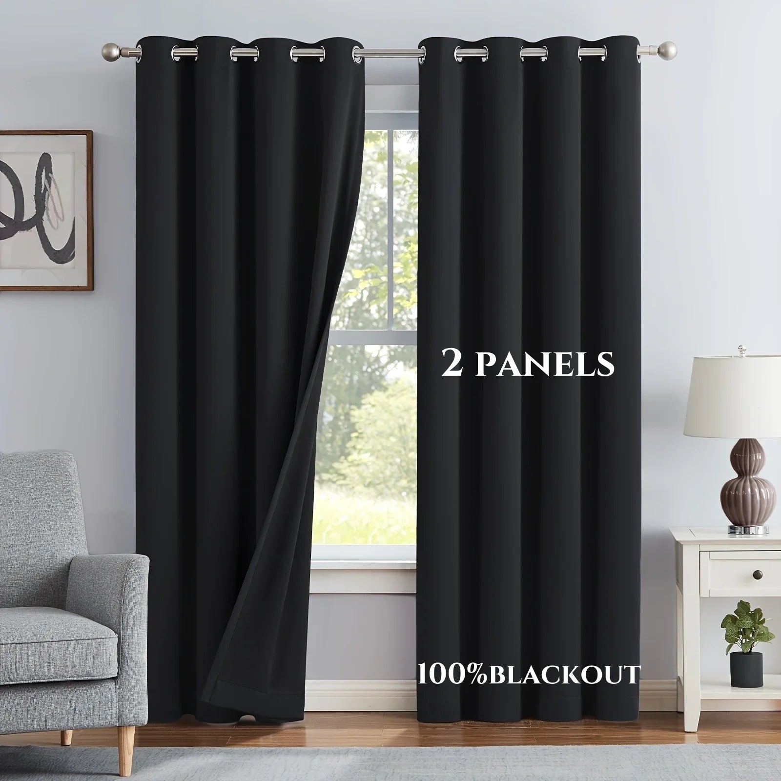 2pcs Modern 100% Blackout Solid Curtains, Window Curtains for Living Room, Bedroom, Kitchen, Home Decoration, Privacy Draps