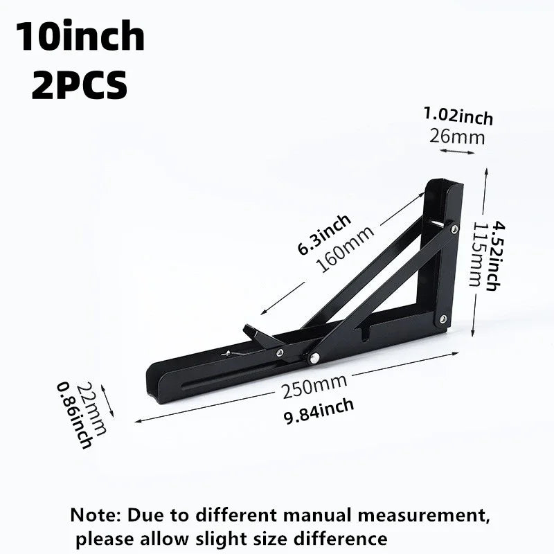 2PCS Heavy Duty Triangle Folding Angle Shelf Bracket Stainless Steel Collapsible Shelf Bracket for Table Work Bench Wall Mounted