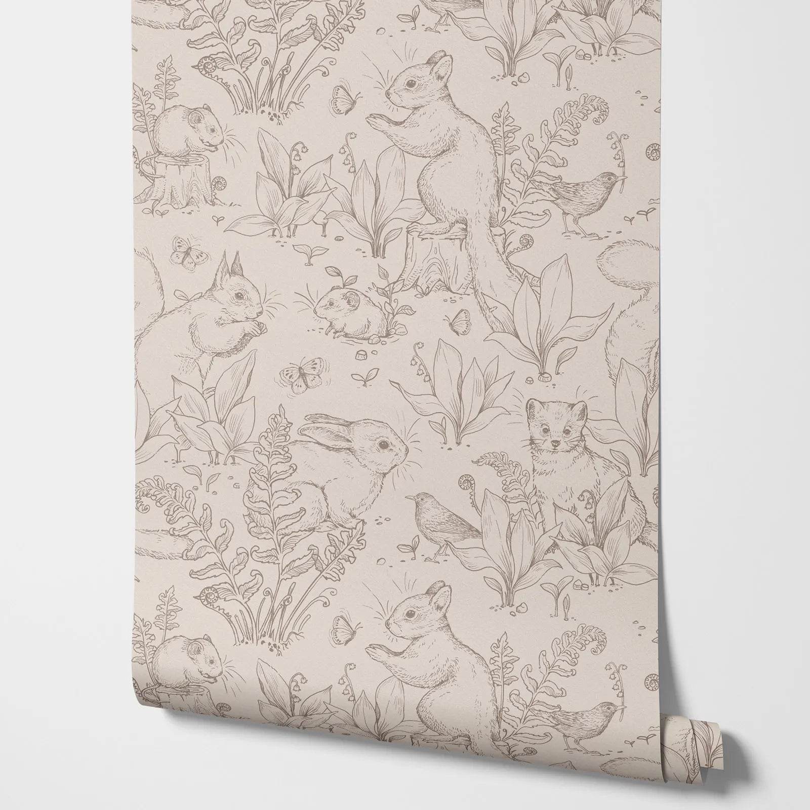 Forest Life wallpaper wallpaper. Beige Wallpaper with animals in forest style with Rabbit and little prairie dog