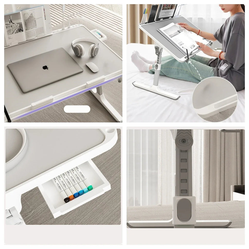 Adjustable Laptop Bed Tray Table Portable Standing Desk with Storage Drawer Foldable Lap Tablet for Sofa Comfortable Viewing