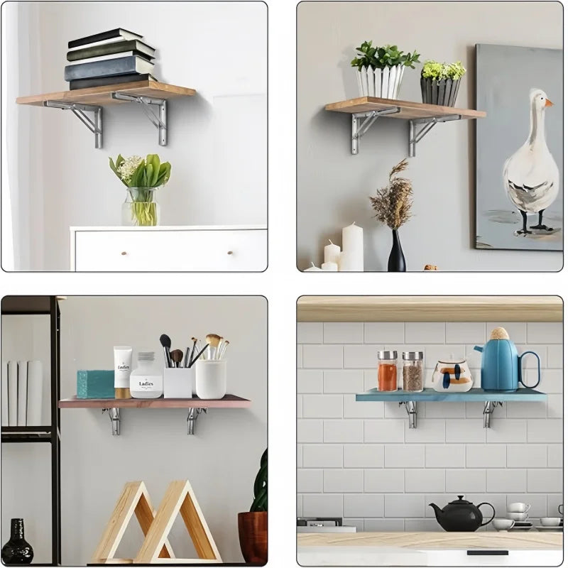2Pcs Triangle Folding Angle Shelf Bracket Heavy Duty Stainless Steel Collapsible Shelf Bracket for Table Work Bench Wall Mounted