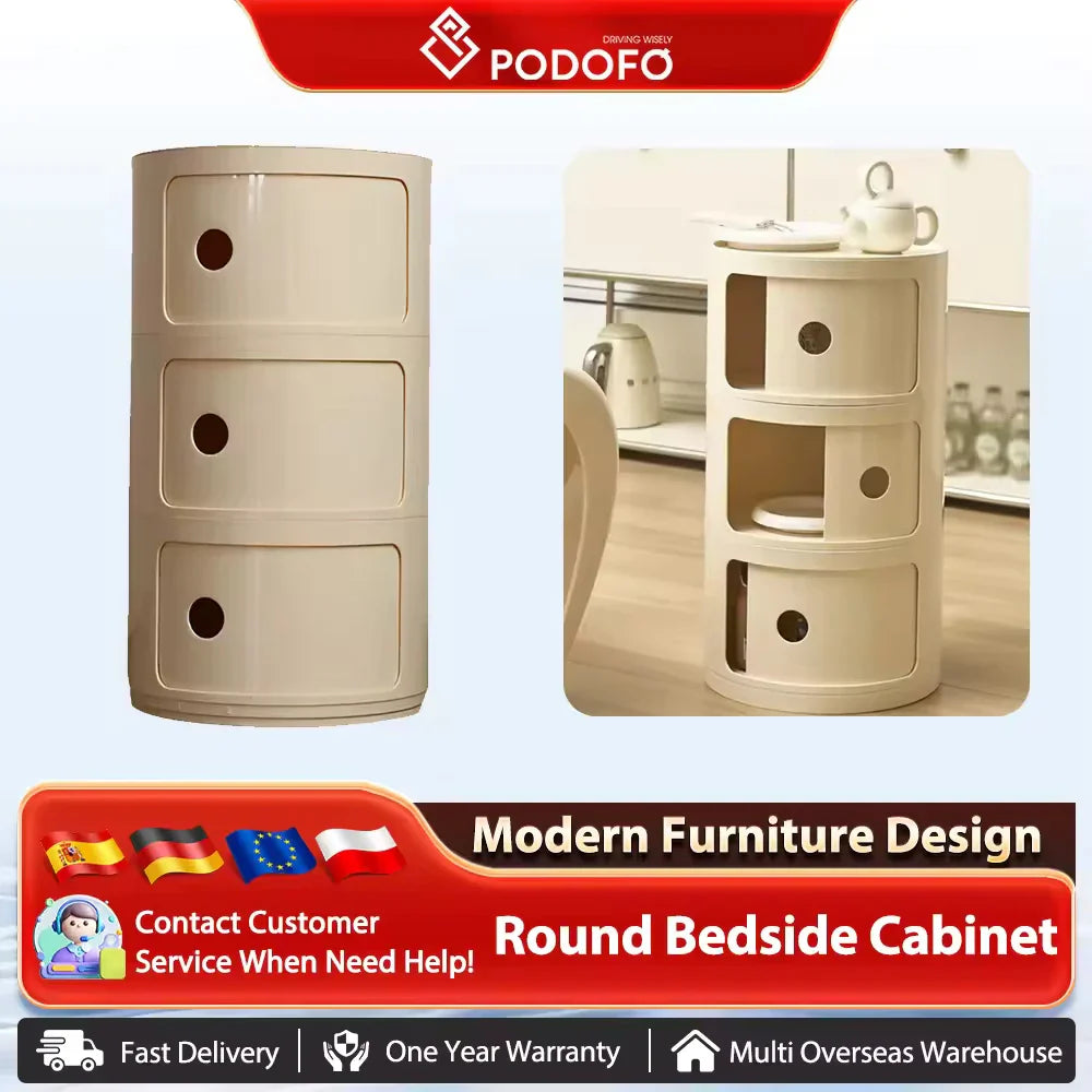Podofo Round Bedside Cabinet Table Nordic Plastic For Bedroom Table Nightstand Storage Locker Portable Nightstands Furniture